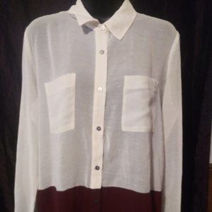 Cream and Burgundy Transparent Button Up Blouse